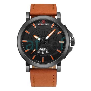 Afeef Online. Naviforce nf 9125 Leather Orange Analog Watch for Men