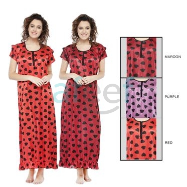 Picture of Heart Print Round Neck Satin Maxi (NSR-08)