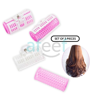 Afeef Online. Hair Styling Plastic Roller Set of 3 pcs Curlers Clips Medium  (LMP395)