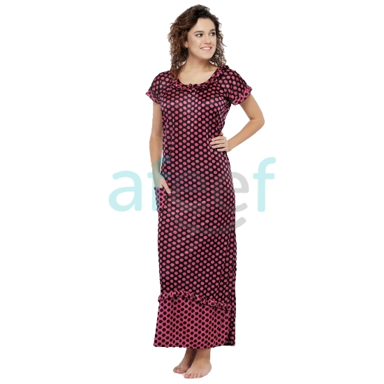 Picture of Half Sleeves Polka Dots Satin Nighty Dress (NSR-17)