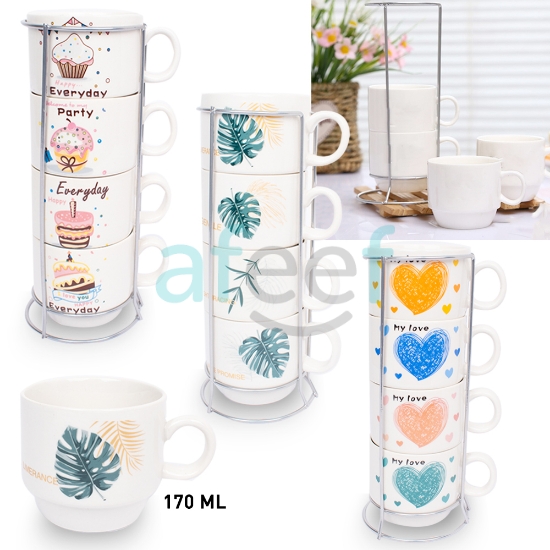 Picture of Ceramic Cup/Mug With Shelf 170 ML Set of 4 Assorted Prints (LMP195)