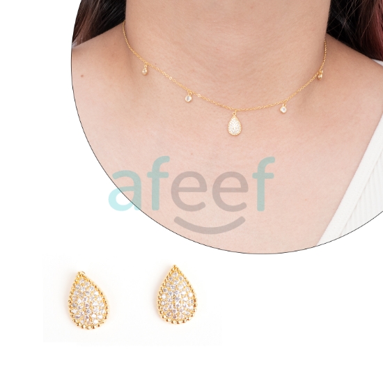 Picture of Gold Round Shape Choker Set With Earrings (CH14) 