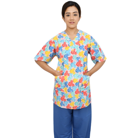 Picture of Mickey Print Nanny Uniform Cotton (S-V-HS-209C)  